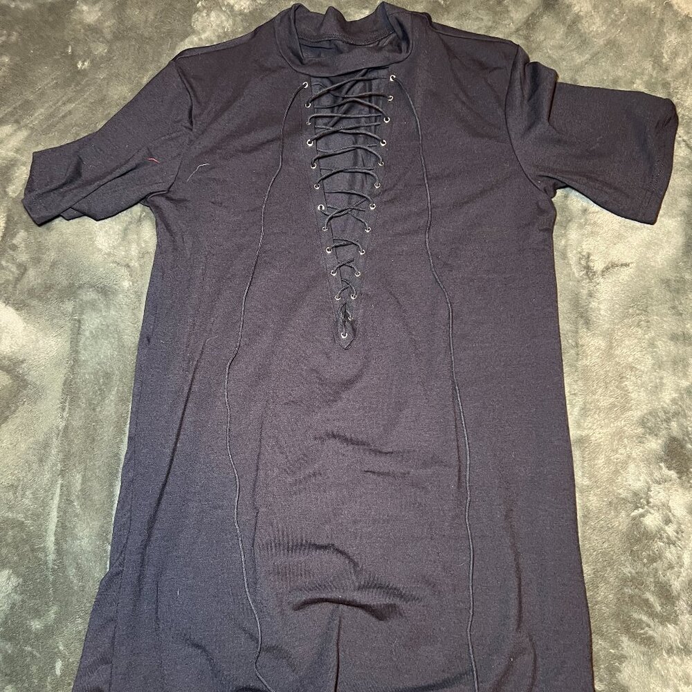Lace Up Black TShirt Dress
